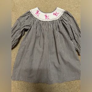 Brown check with smocked pink dogs